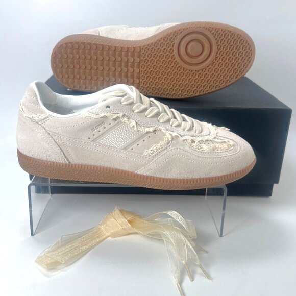 Alohas Crochet Lace Trim Sneakers Ivory Suede Shoes Women Size 37 US6.5 - Picture 1 of 11